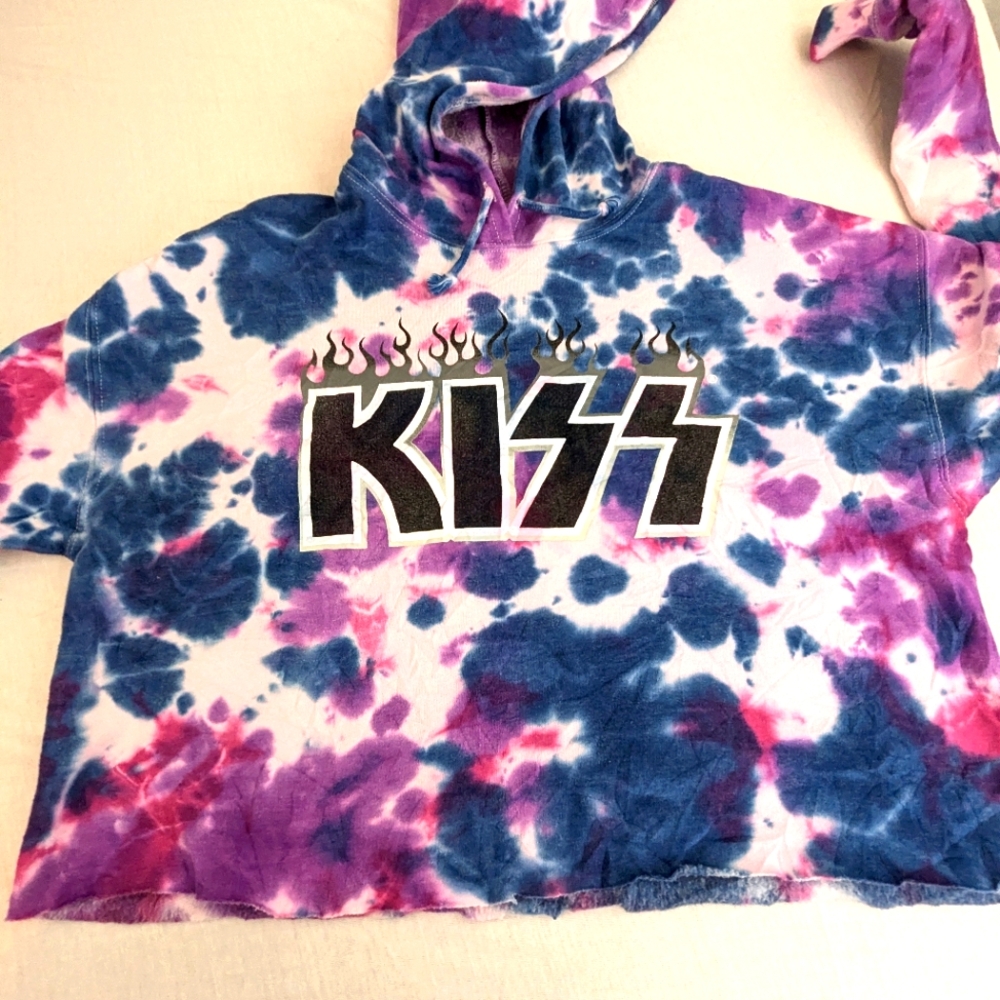 KISS Band Tie Dye Cropped Hoodie Size Medium
